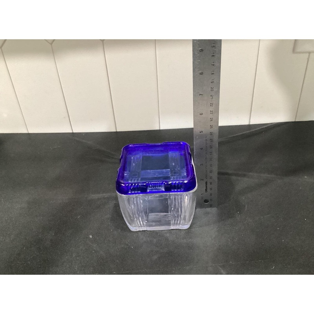 Vintage Hazel Atlas Glass Criss Cross Square Refrigerator Dish Cobalt Blue Lid